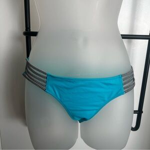 Victoria's Secret Blue Bikini Bottom with Black Striped Sides